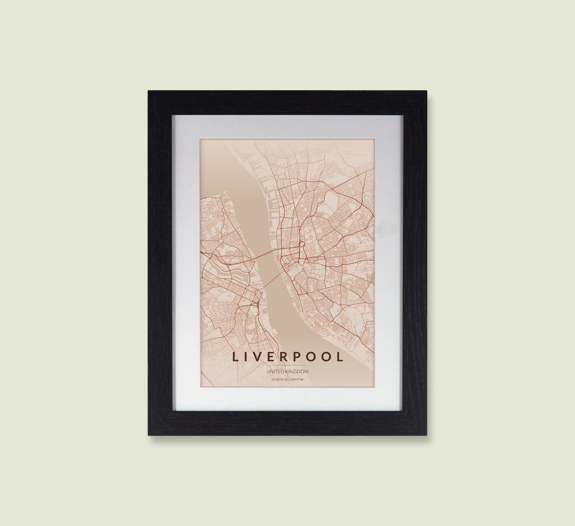 Framed Liverpool City Map Print - Copper Edition A4 Poster - Modern Black Frame