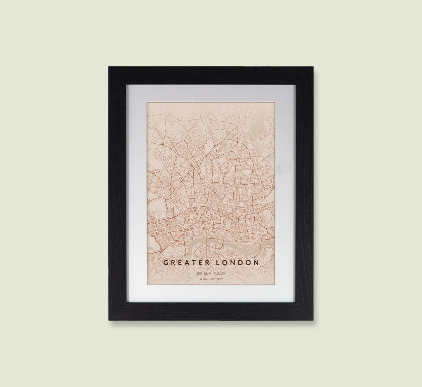 Framed London City Map Print - Copper Edition A4 Poster - Modern Black Frame