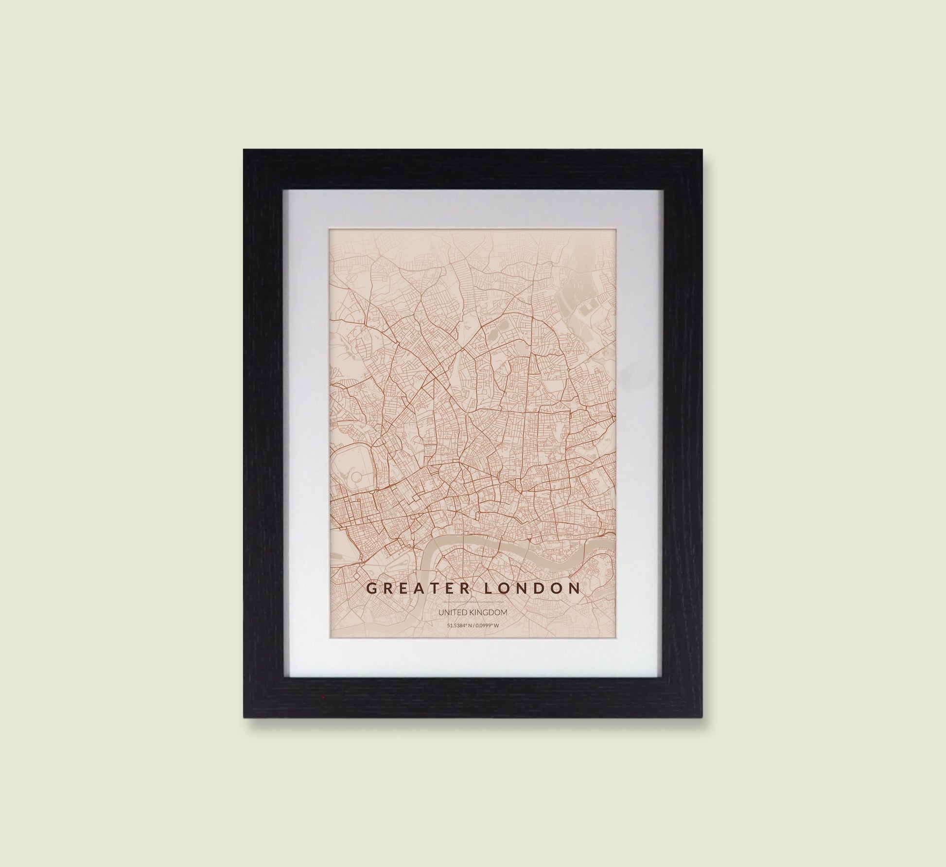 Framed London City Map Print - Copper Edition A4 Poster - Modern Black Frame