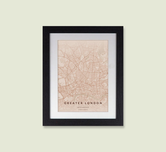Framed London City Map Print - Copper Edition A4 Poster - Modern Black Frame