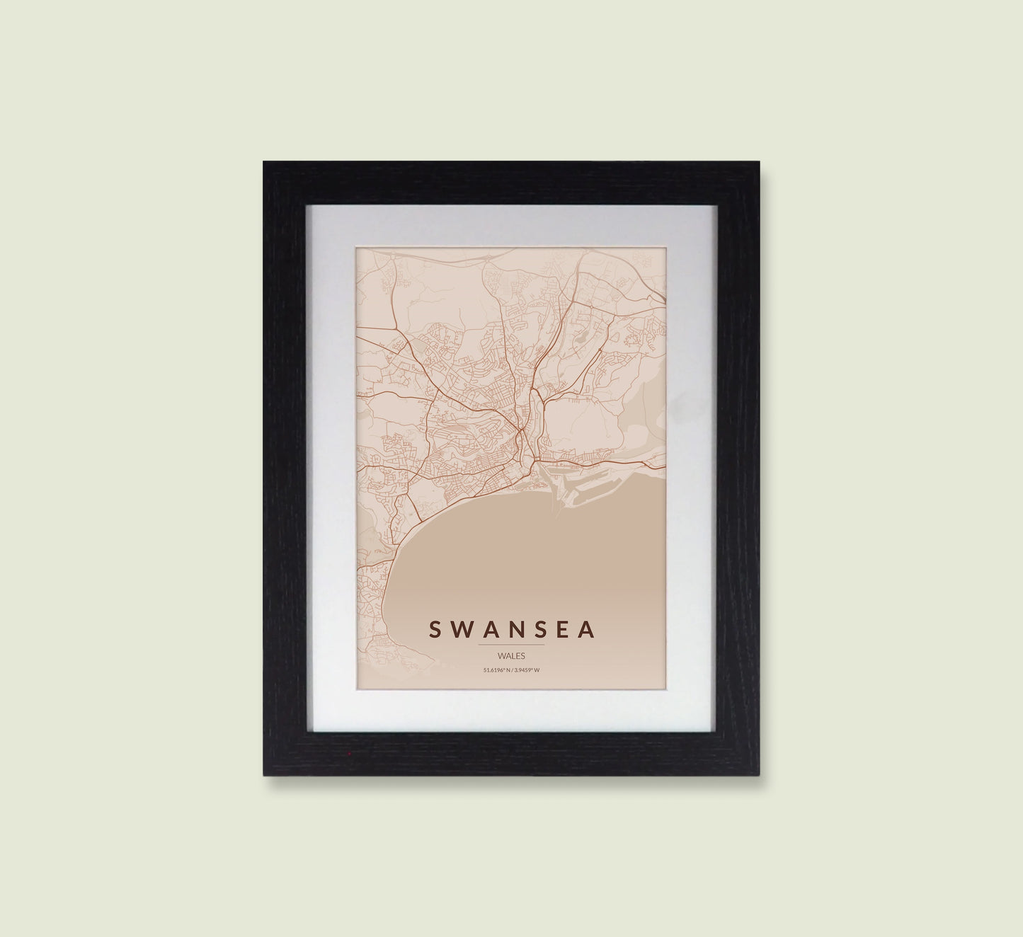 Framed Swansea City Map Print - Copper Edition A4 Poster - Modern Black Frame