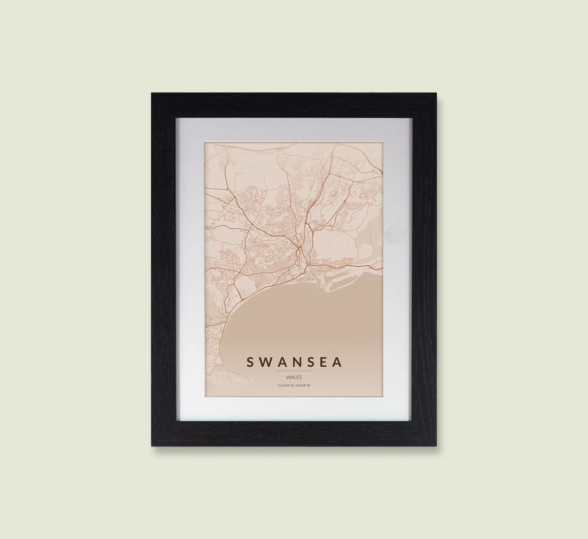 Framed Swansea City Map Print - Copper Edition A4 Poster - Modern Black Frame