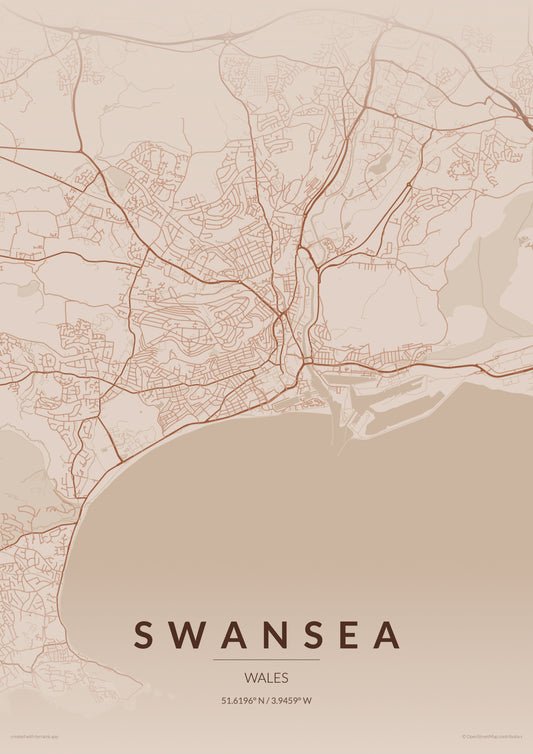 Swansea City Map Print - Copper Edition