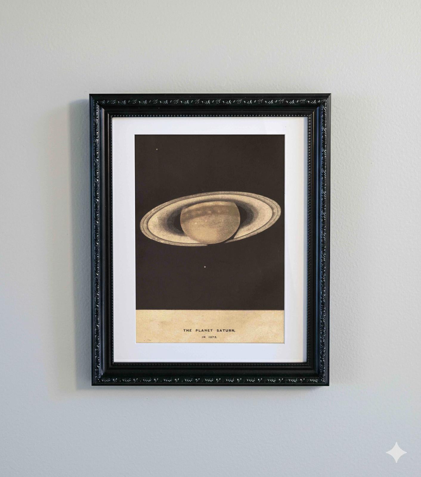 Framed Art Print The Planet Saturn  Black Ornate Frame with A4 Print