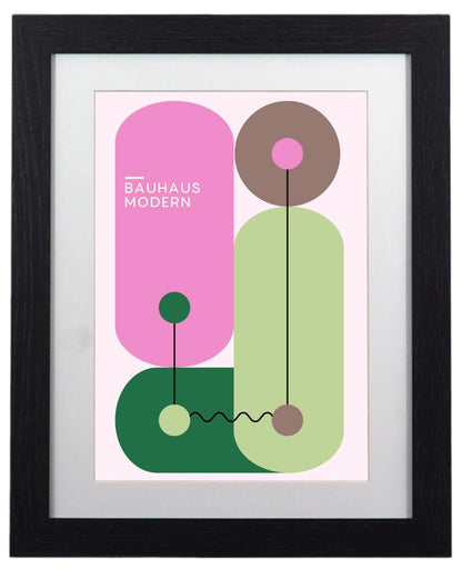 Bauhaus Modern Abstract Geometric Framed Poster Vibrant Pink & Green Art Print