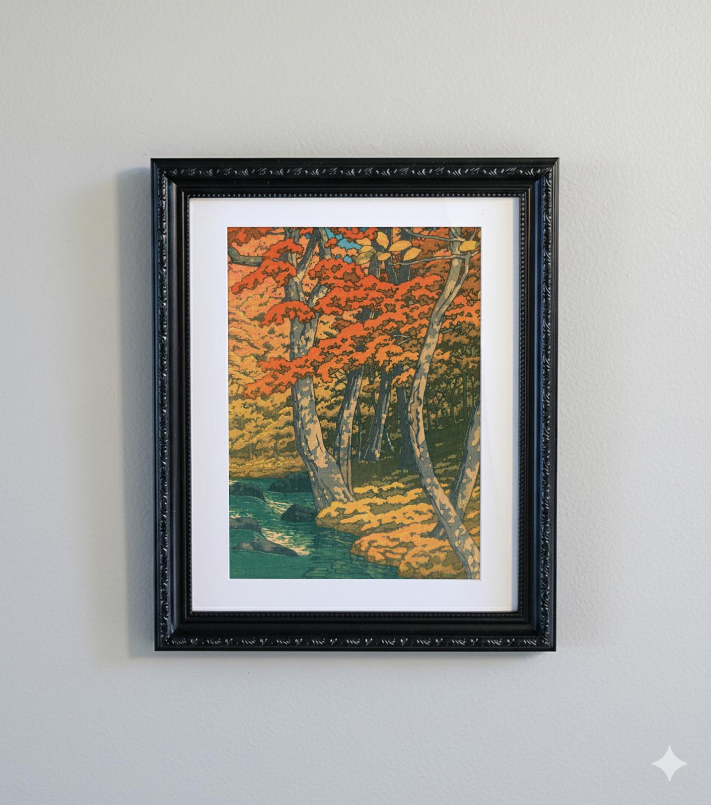 Framed Art Print Japanese Shin-hanga Autumn Woodblock Print  A4 Print