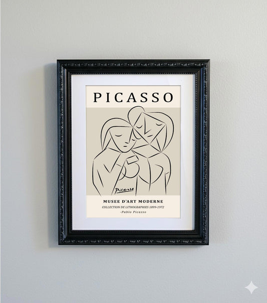 Framed Picasso Abstract Line Art Print Black Ornate Frame Minimalist A4