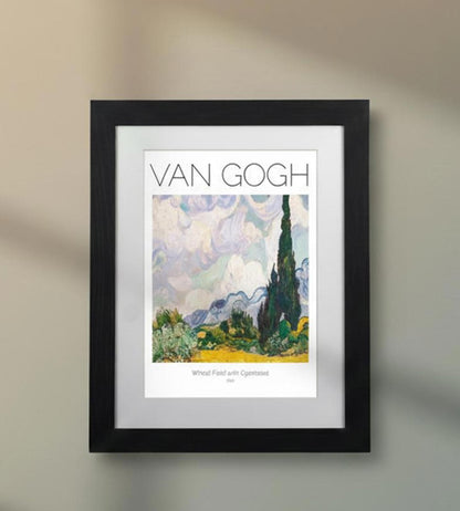 Framed Art Print Wheat Field with Cypresses by Van Gogh 11"x14" Frame, A4 Print