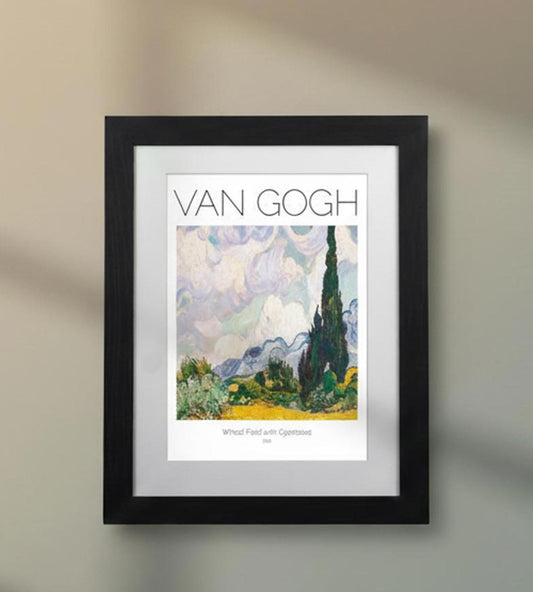 Framed Art Print Wheat Field with Cypresses by Van Gogh 11"x14" Frame, A4 Print