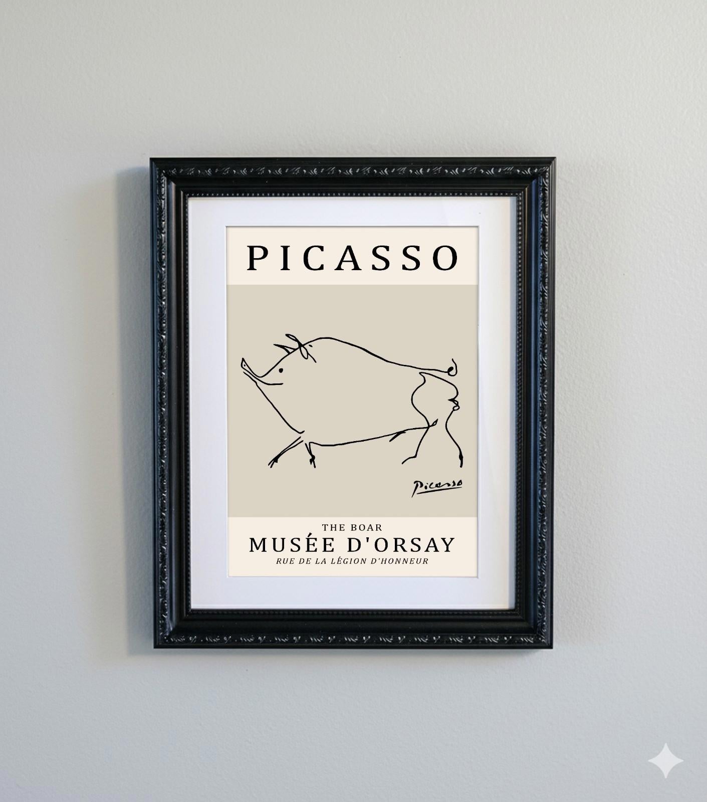 Picasso Abstract Line Art Black Ornate Frame Minimalist