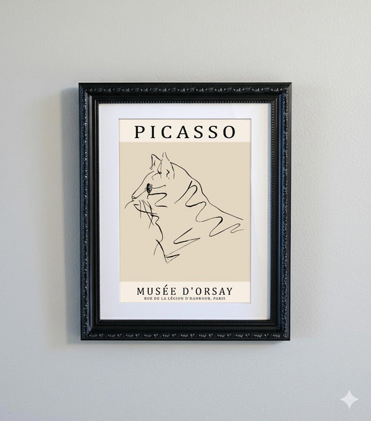 Framed Picasso Abstract Line Art Print  Black Ornate Frame Minimalist A4