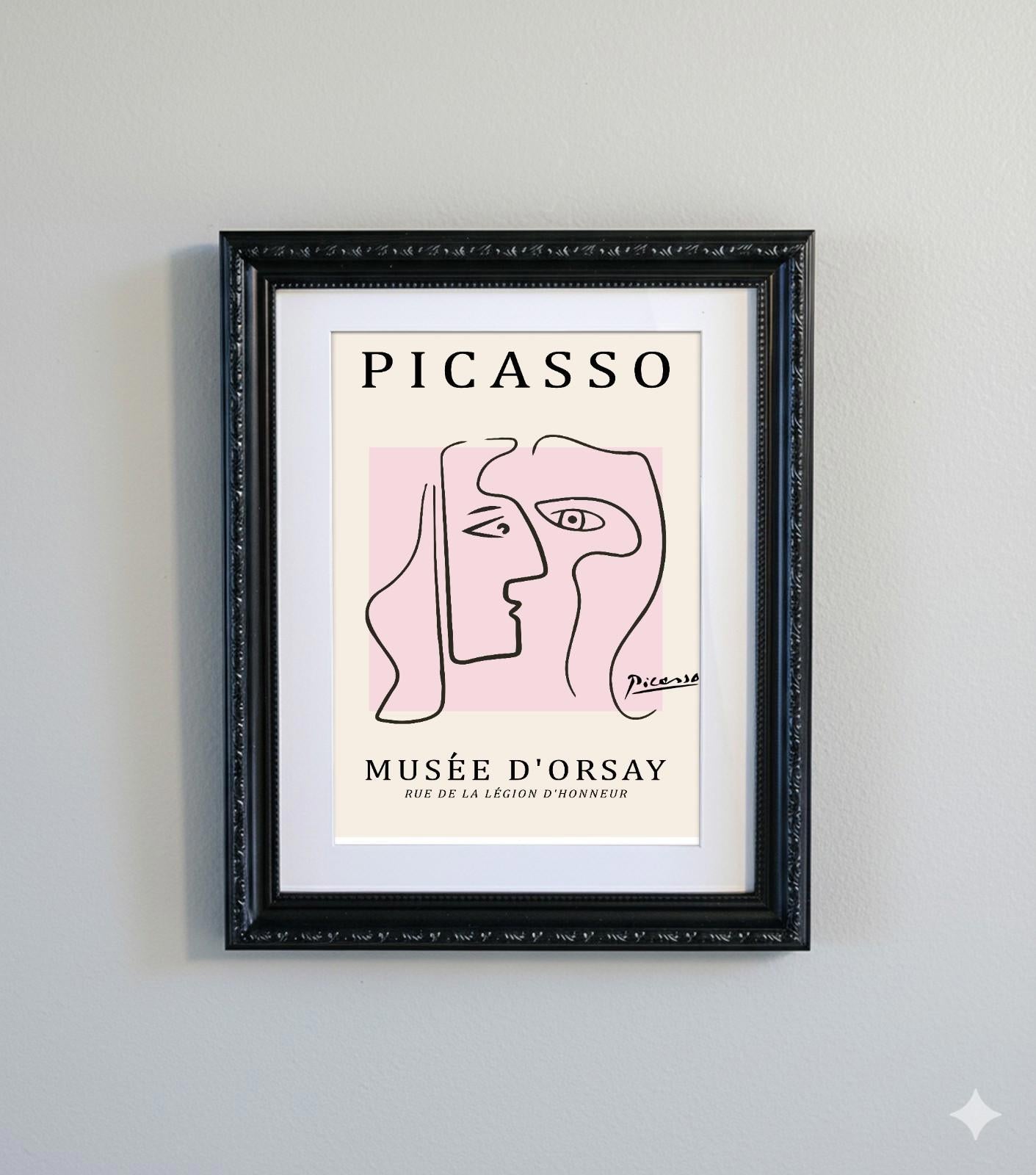 Picasso Abstract Line Art Black Ornate Frame Minimalist