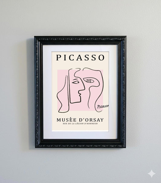 Picasso Abstract Line Art Black Ornate Frame Minimalist