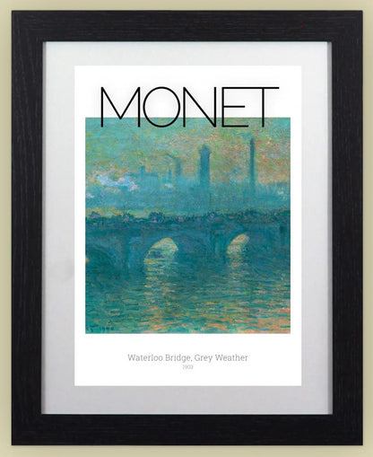 Framed Art Print Waterloo Bridge, Grey Weather by Monet 11"x14" Frame, A4 Print
