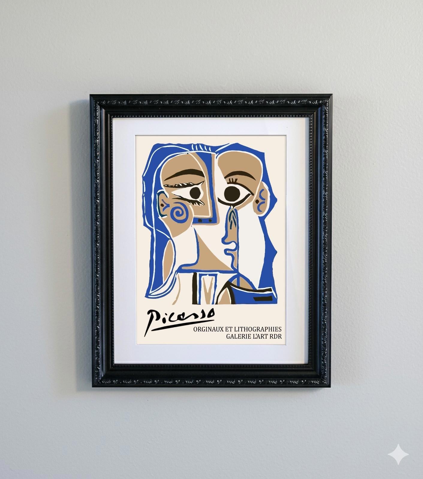 Framed Picasso Abstract Line Art Print Black Ornate Frame Minimalist A4