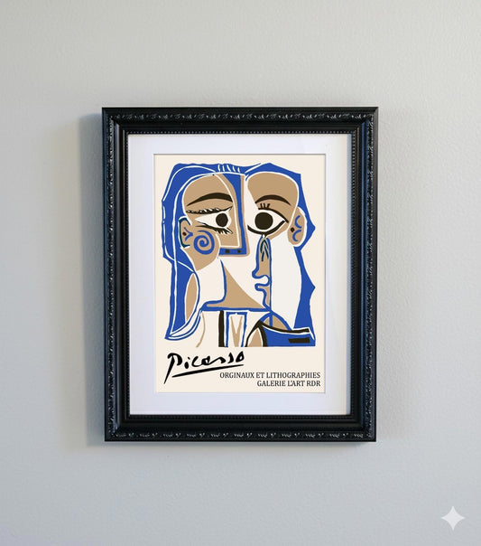 Framed Picasso Abstract Line Art Print Black Ornate Frame Minimalist A4