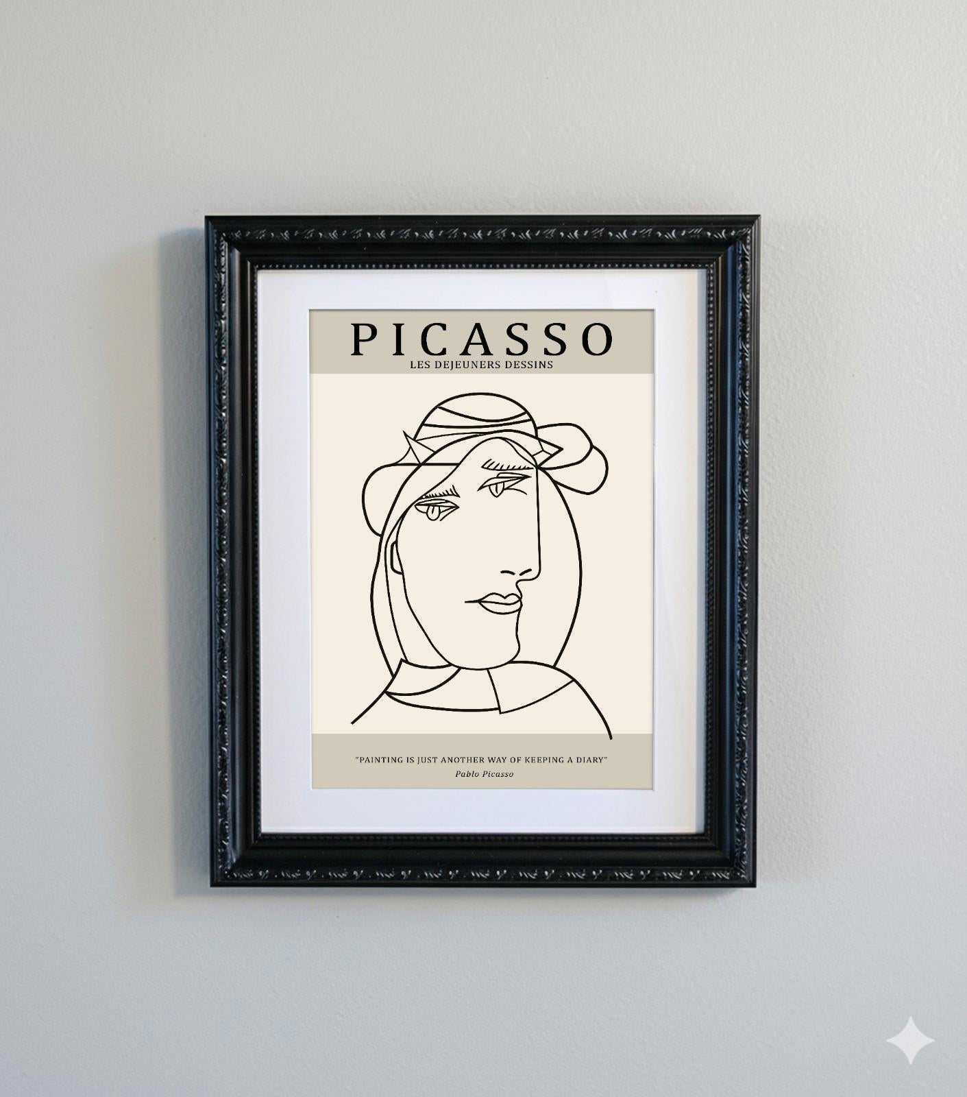 Picasso Abstract Line Art Black Ornate Frame Minimalist