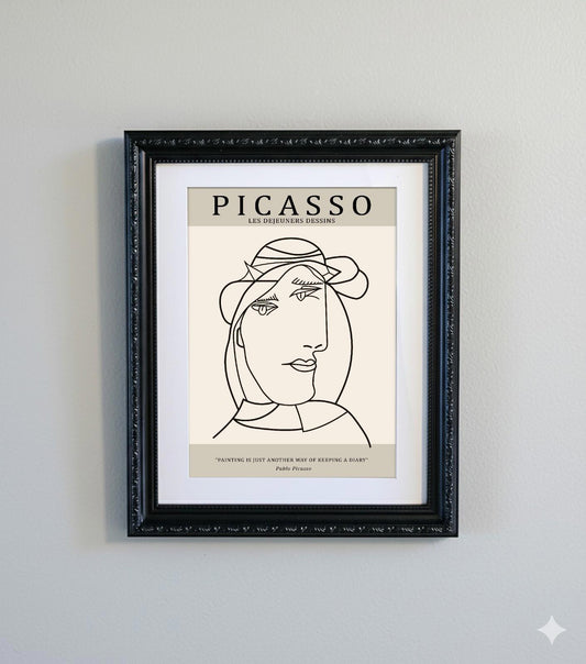 Picasso Abstract Line Art Black Ornate Frame Minimalist