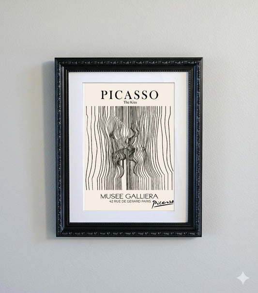 Framed Picasso Abstract Line Art Print Black Ornate Frame Minimalist A4