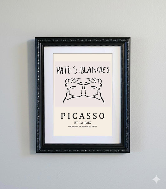 Framed Picasso Abstract Line Art Print  Black Ornate Frame Minimalist A4