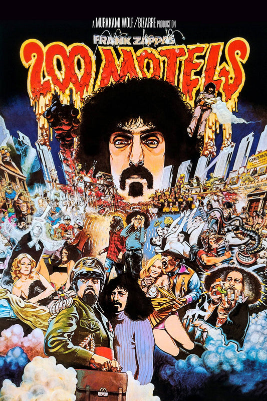 Frank Zappa 200 Motels illustrated vintage art poster with colorful collage design