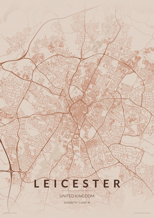 Leicester City Map Print - Copper Edition
