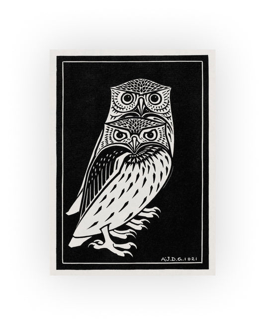 Julie de Graag Owls Print - 1921 Dutch Woodcut