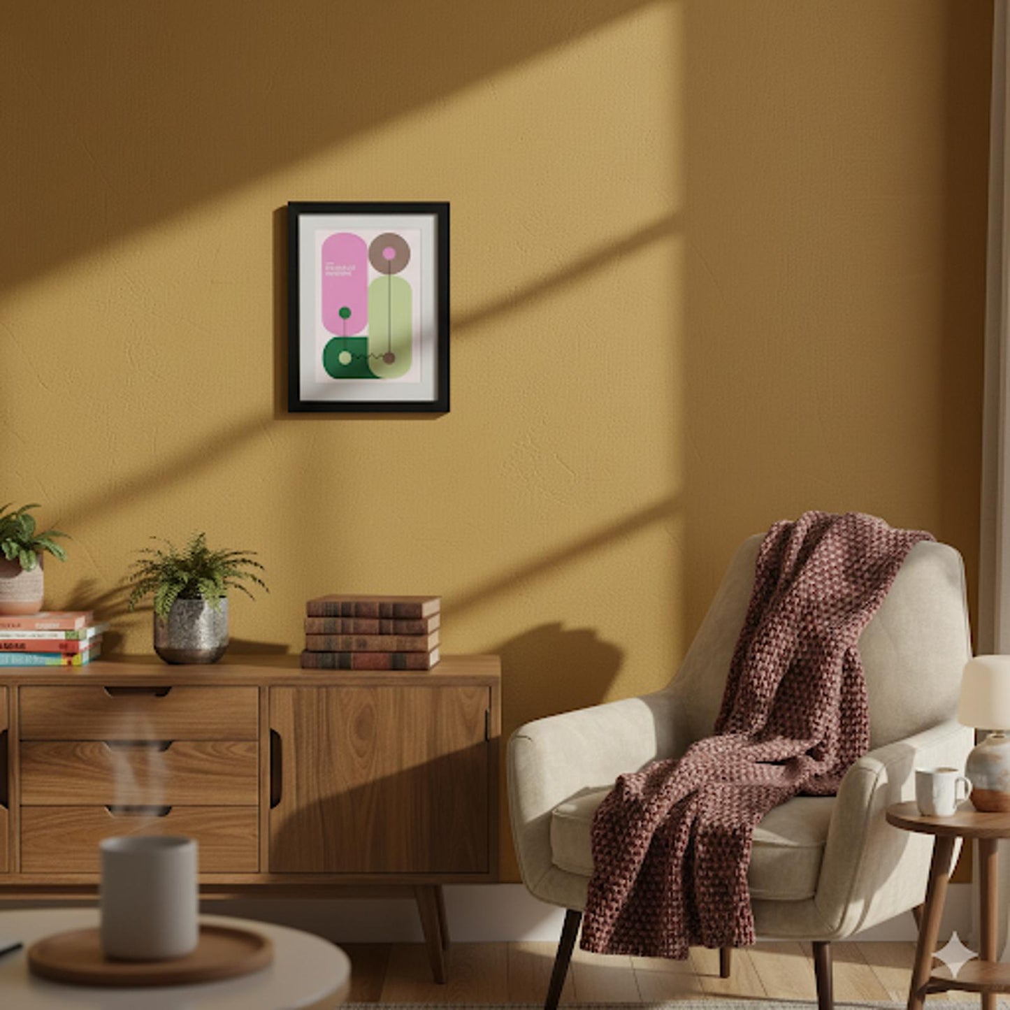 Bauhaus Modern Abstract Geometric Framed Poster Vibrant Pink & Green Art Print