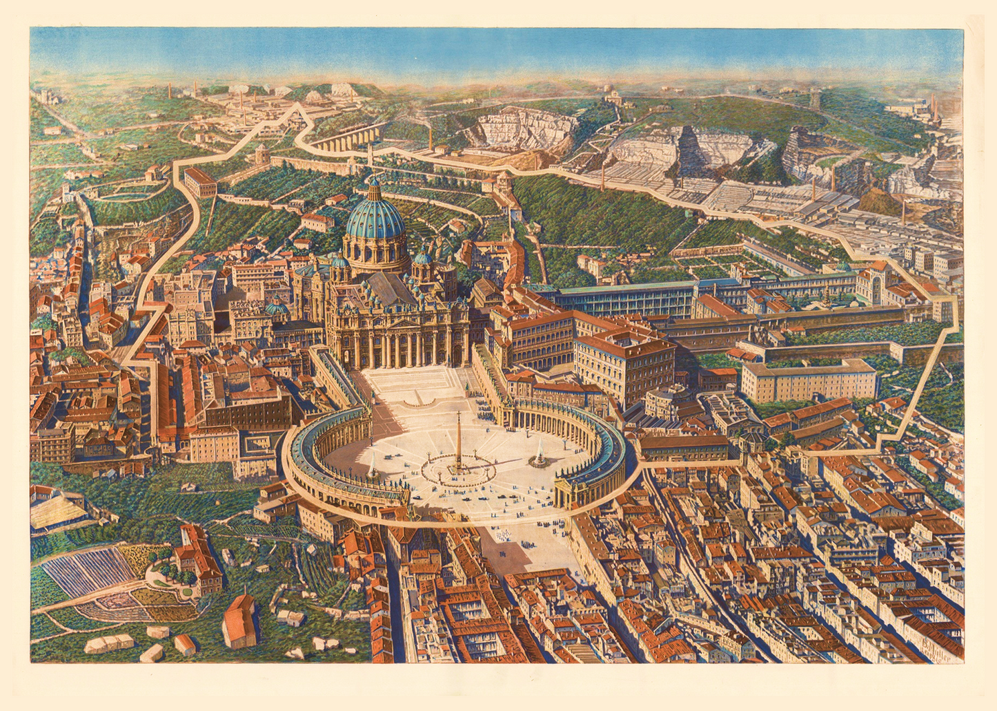 Vatican City Vintage Panoramic Map Print