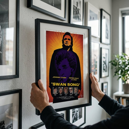 Hanging framed Columbo Swan Song art print on gallery wall