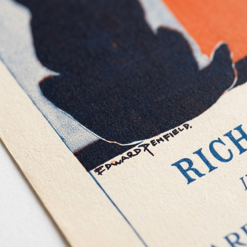 Close-up detail of Edward Penfield About Paris print texture and signature