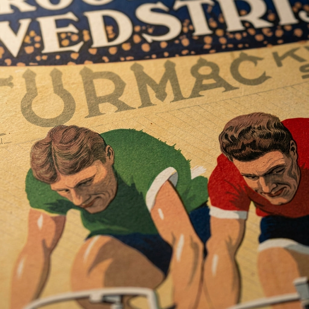 Macro detail of textured fine art paper and vintage cycling typography
