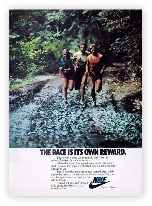 Vintage Nike Running Poster – The Race Is Its Own Reward Muddy Trail Art
