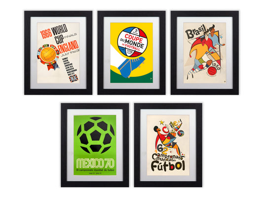 Set of 5 Framed World Cup Posters - Vintage Football Art Gallery Wall